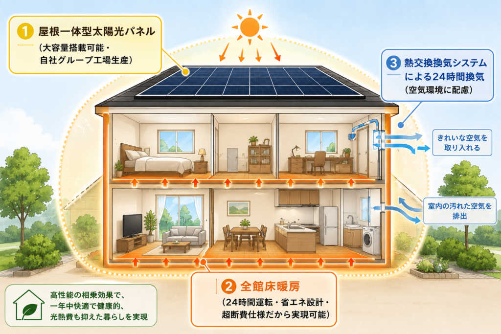一条工務店の性能を表した住宅のイメージ